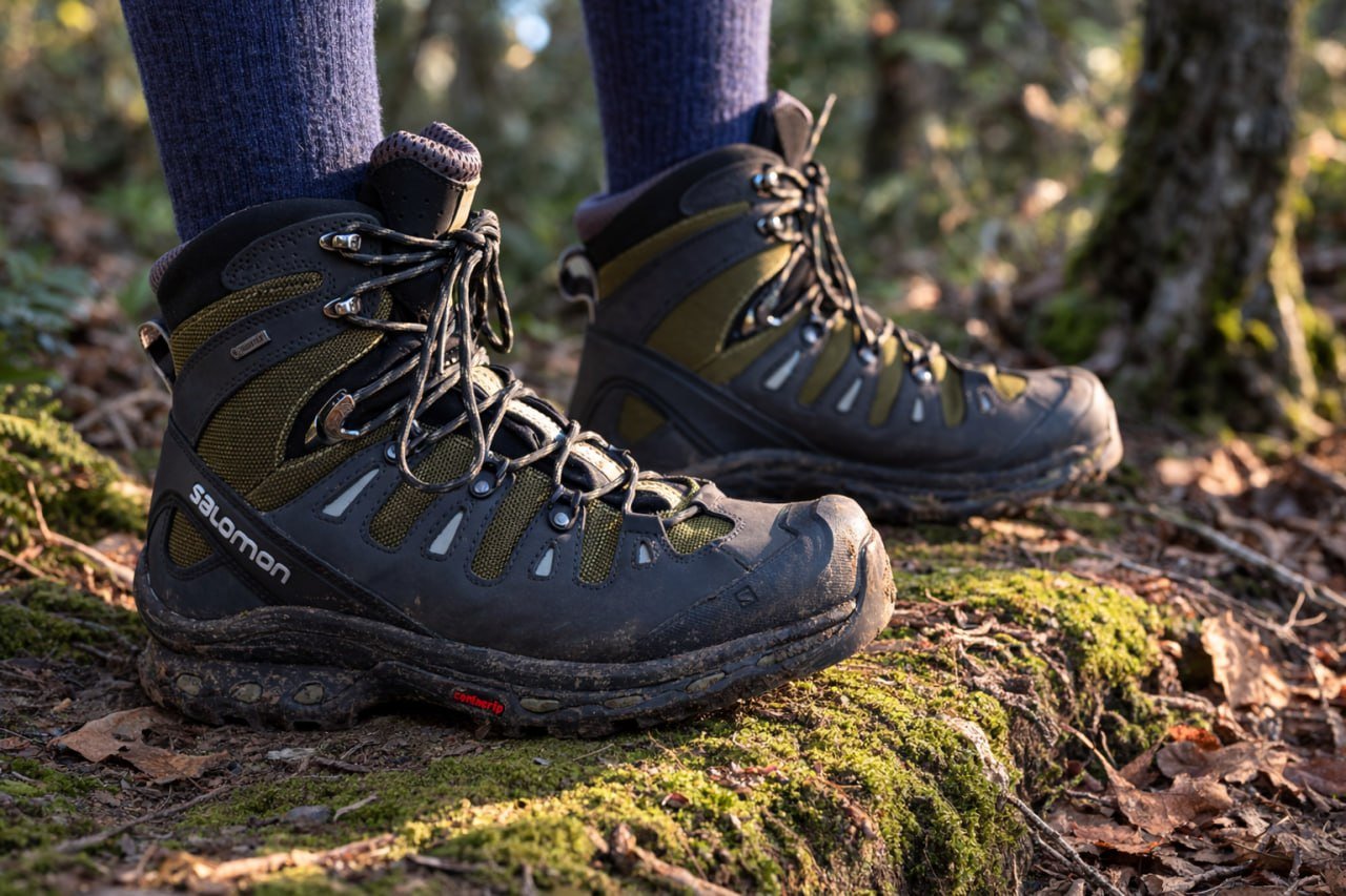 Salomon Quest 4D GTX Wide hiking boots on trail